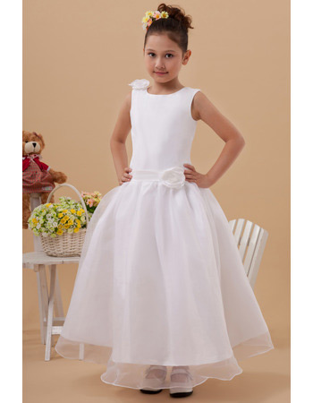 Custom Asymmetric Tea Length Taffeta Ball Gown First Communion Dresses