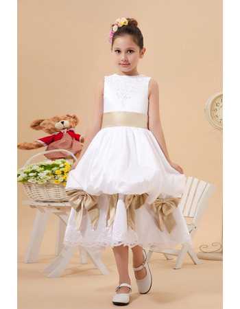 New Style Pick-Up Skirt Tea Length Satin First Communion Dresses