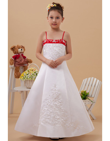 Discount Colored A-Line Spaghetti Straps Satin First Communion Dresses