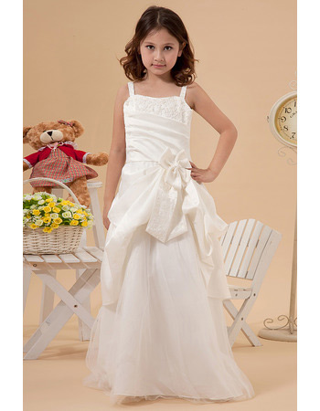 Custom A-Line Straps Sweep Train Satin Tulle First Communion Dresses