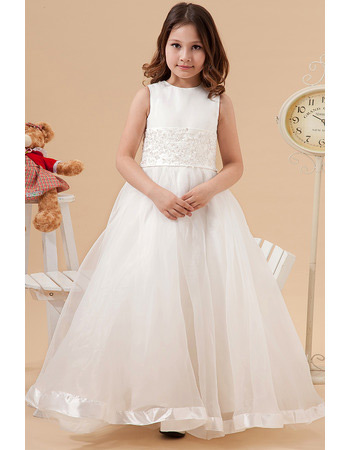 Discount A-Line Organza Satin Ankle Length First Communion Dresses