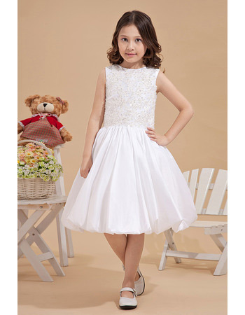 Custom Beaded Knee Length Taffeta A-Line First Communion Dresses