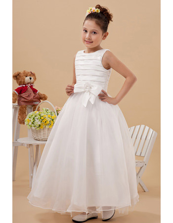 Inexpensive Pleated Ball Gown Satin Organza First Communion Dresses