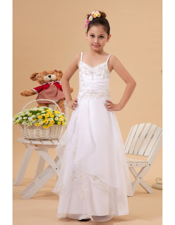 Gorgeous A-Line Spaghetti Straps Satin Organza First Communion Dresses