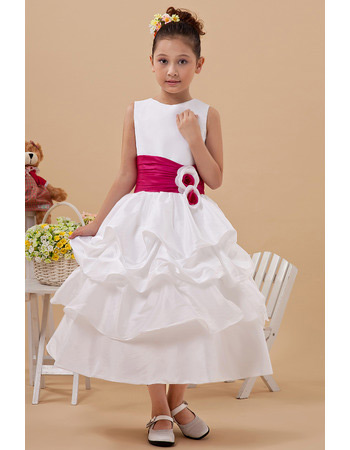 Cute Layered Skirt A-Line Tea Length Satin First Communion Dresses
