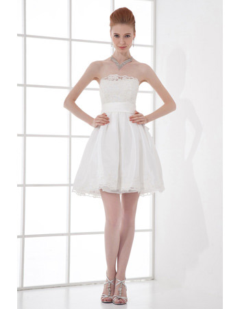 Affordable Casual A-Line Strapless Taffeta Short Beach Wedding Dresses