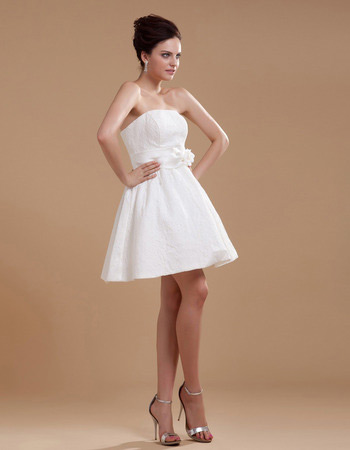 Affordable Custom Lace Strapless A-Line Short Beach Wedding Dresses