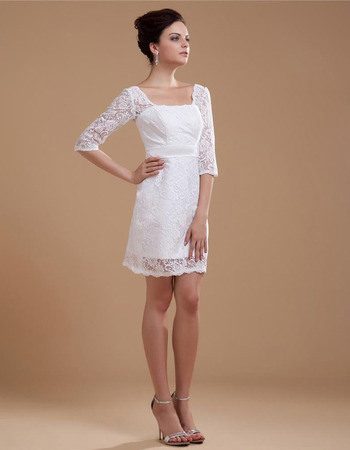 Affordable Casual Lace Short Beach Wedding Dresses with Sleeves
