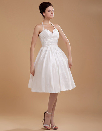 Custom Halter Taffeta Knee Length Short Beach Wedding Dresses for Summer