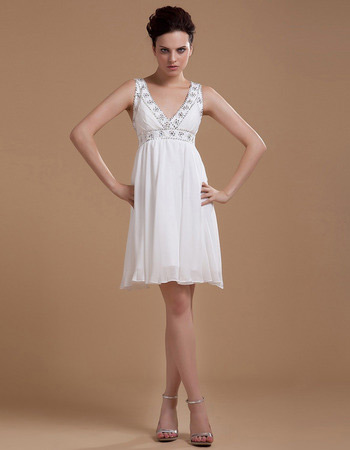 Affordable Custom Empire Chiffon V-Neck Short Beach Wedding Dresses