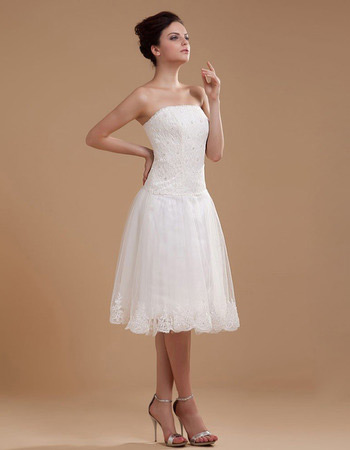 Discount Casual A-Line Strapless Lace Short Reception Wedding Dresses