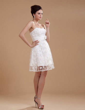 Custom Lace Empire Strapless Short Beach Wedding Dresses for Summer