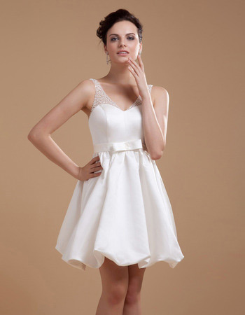 Inexpensive Custom A-Line V-Neck Satin Short Beach Wedding Dresses