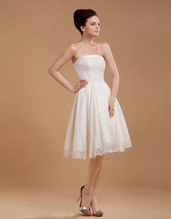 Custom Lace A-Line Strapless Short Reception Wedding Dresses for Summer