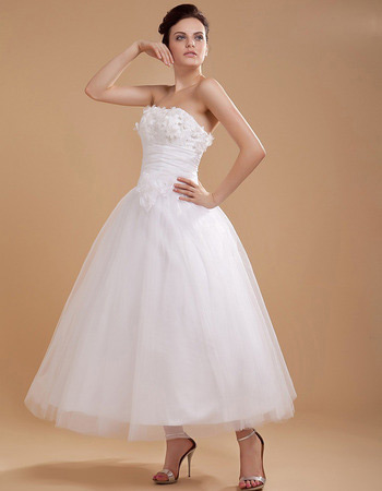 Affordable Custom Tea Length Strapless Short Reception Wedding Dresses