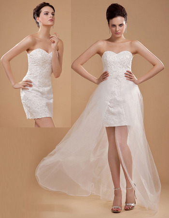 Discount Sheath Short Beach Wedding Dresses with Detachable Trains