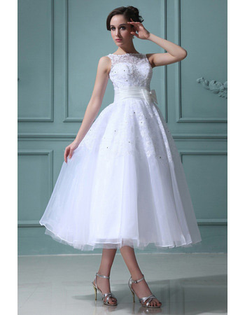 Custom Tea Length A-Line Short Reception Wedding Dresses for Summer