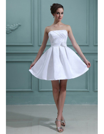 Discount Casual A-Line Strapless Satin Short Beach Wedding Dresses