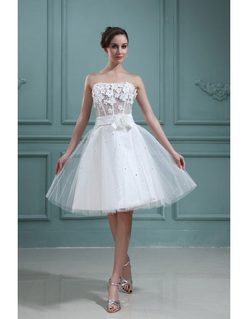 Discount Casual Applique A-Line Strapless Short Beach Wedding Dresses