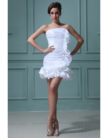 Custom Sheath Ruffle Strapless Short Beach Wedding Dresses for Summer