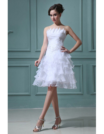 Inexpensive Custom A-Line Strapless Tiered Short Beach Wedding Dresses