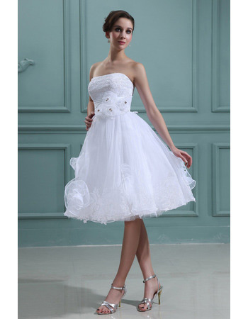 Discount Custom Knee Length A-Line Strapless Short Beach Wedding Dresses