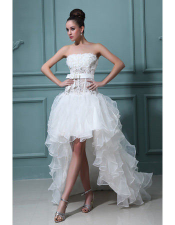 Discount Sexy High-Low Ruffle Strapless A-Line Organza Wedding Dresses