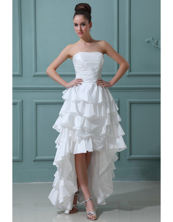Casual High-Low Ruffle Strapless Satin Wedding Dresses for Summer