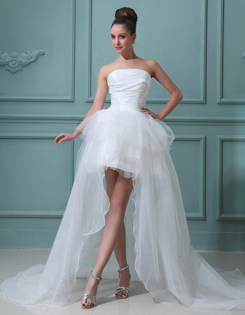 Custom High-Low Asymmetric Strapless Organza Wedding Dresses for Summer
