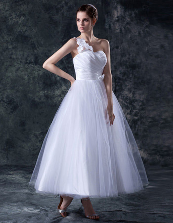 Affordable Elegant One Shoulder Tea Length A-Line Wedding Dresses
