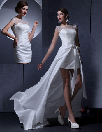 Affordable Sheath Short Beach Wedding Dresses with Detachable Trains