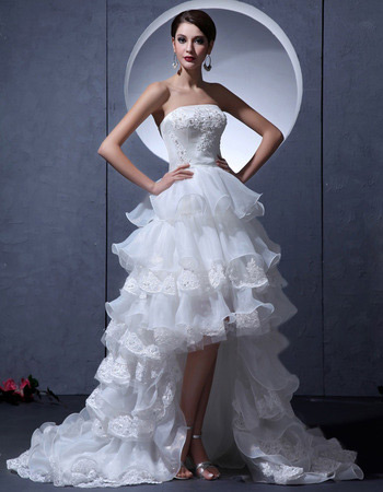 Sexy High-Low Asymmetric Strapless Brush/ Sweep Train Wedding Dresses