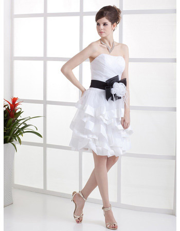 Discount Casual Strapless Short Beach Wedding Dresses with Sashes