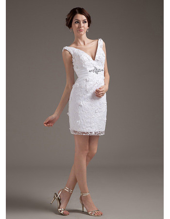 Affordable Custom Column/ Sheath V-Neck Short Beach Wedding Dresses