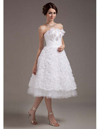 Casual Tea Length Strapless Short Reception Wedding Dresses for Summer