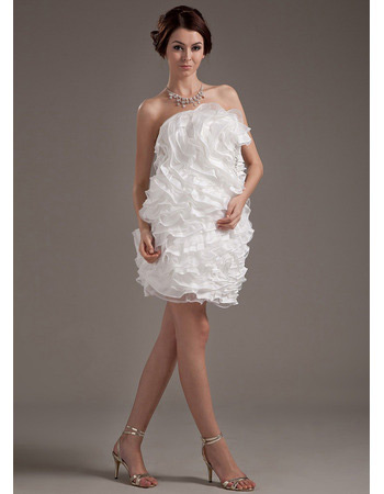 Affordable Custom Ruffle Column Strapless Short Beach Wedding Dresses