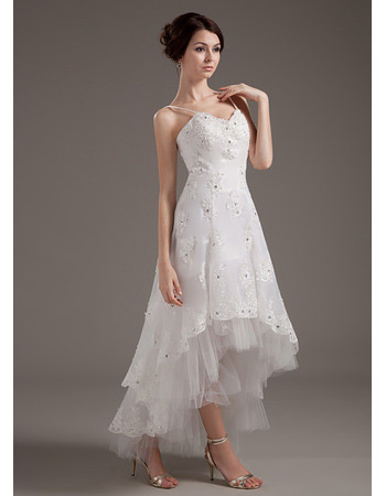 Discount High-Low Chiffon Spaghetti Straps Asymmetric Wedding Dresses