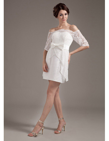 Summer Casual Lace Column Short Beach Wedding Dresses with Sleeves