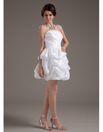 Custom Summer A-Line Strapless Taffeta Short Reception Wedding Dresses