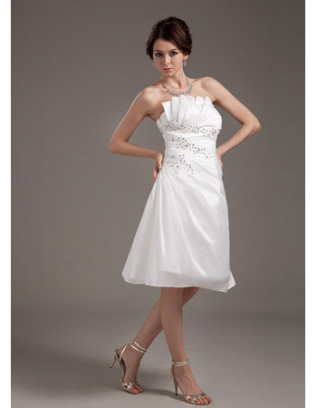 Affordable Casual Satin Strapless Short Reception Wedding Dresses