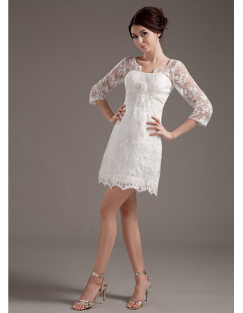 Inexpensive Casual Lace Short Beach Wedding Dresses with Sleeves