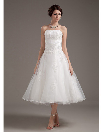Casual A-Line Strapless Tea Length Short Reception Wedding Dresses - US ...