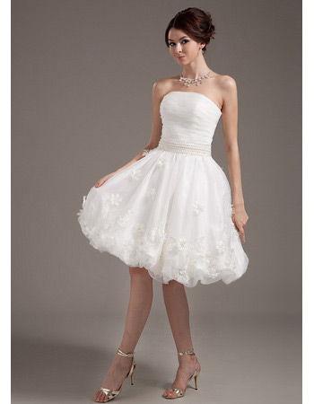 Custom Summer A-Line Strapless Organza Short Reception Wedding Dresses