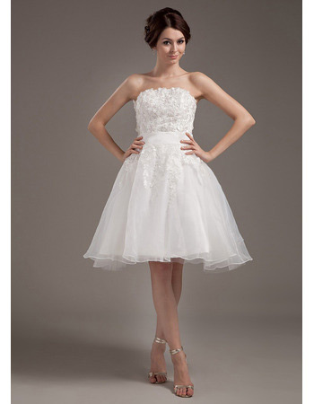 Affordable Strapless Short Reception Wedding Dresses with Lace Jackets