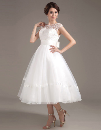 Summer A-Line Organza Tea Length Reception Wedding Dresses