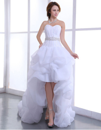 Inexpensive Sexy High-Low Asymmetric Sweetheart Organza Wedding Dresses