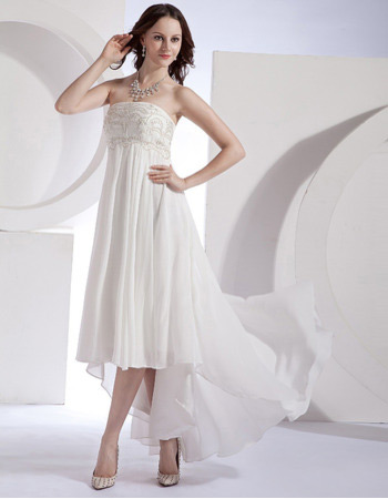 Affordable Custom Empire Strapless Chiffon High-Low Wedding Dresses