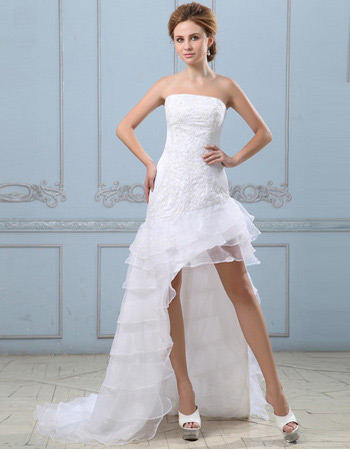 Discount Strapless High-Low Asymmetric Layered Petite Wedding Dresses