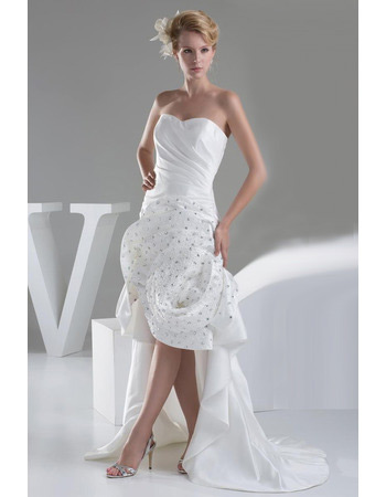 Inexpensive Custom Sweetheart High-Low Satin Wedding Dresses