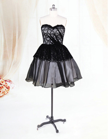 Custom Black Organza Sweetheart Short Beach Wedding Dresses for Summer